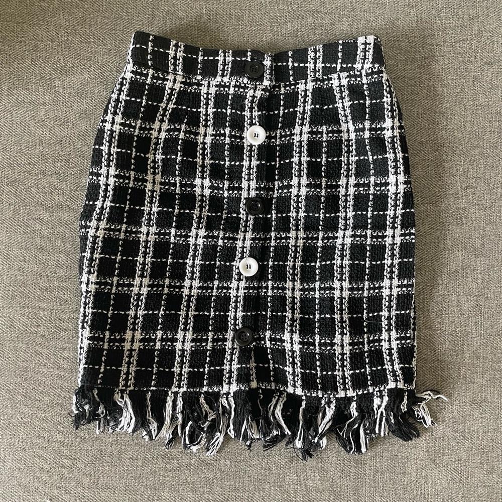 Black & White Plaid Tweed Skirt
